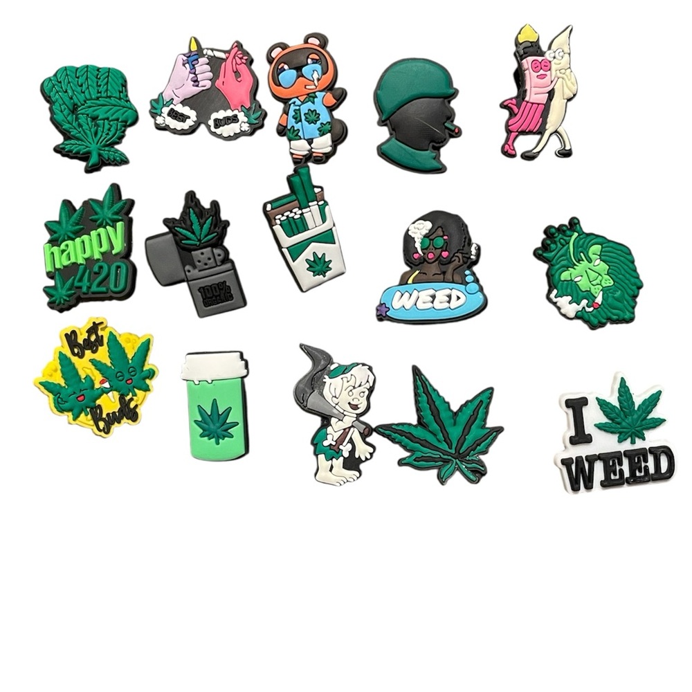 4:20 Weed-Themed Shoe Charms Set - 15 Green Accents